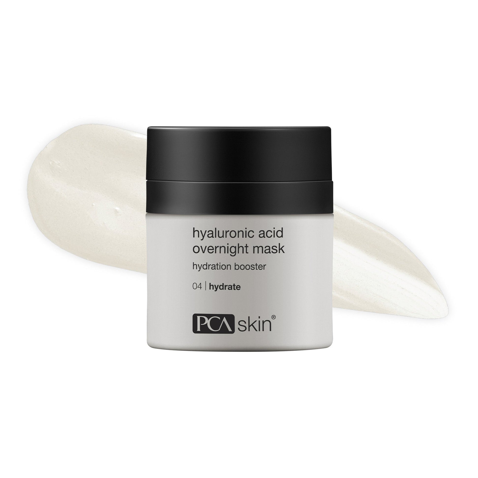 PCA Skin Hyaluronic Acid Overnight Mask jar with product texture swatch