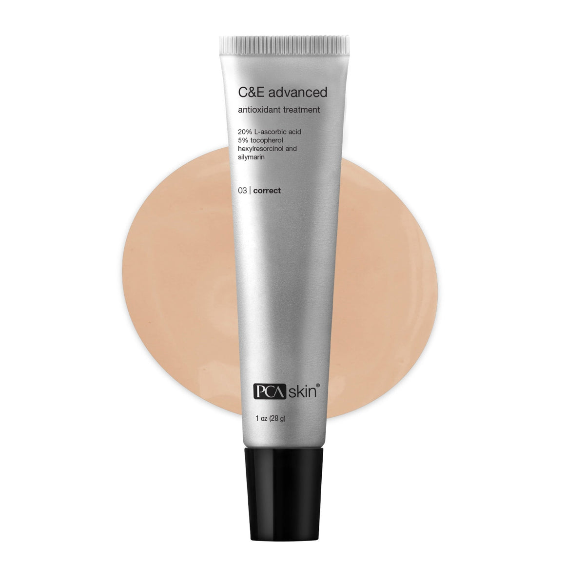 PCA Skin C&E Advanced Antioxidant Serum 1oz tube with texture swatch