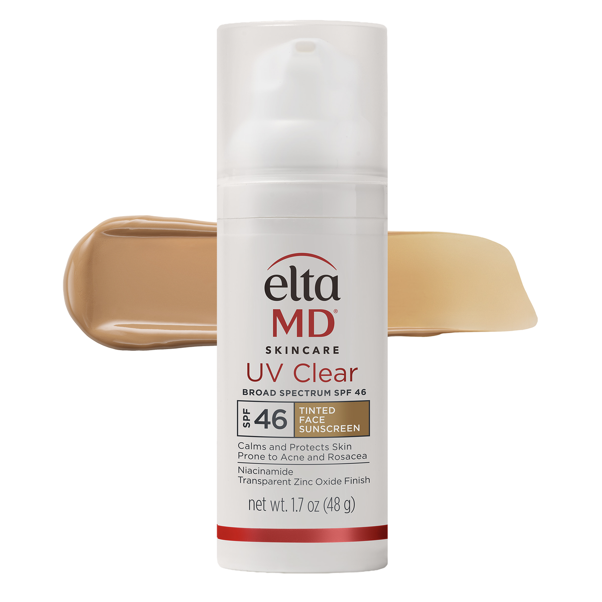 EltaMD UV Clear Tinted Broad Spectrum Sunscreen SPF 46 1.7oz bottle with tinted swatch